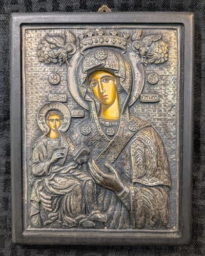 Byzantine Vintage Hand Made Sacred Image - Pure 950 Silver, Made In Greece