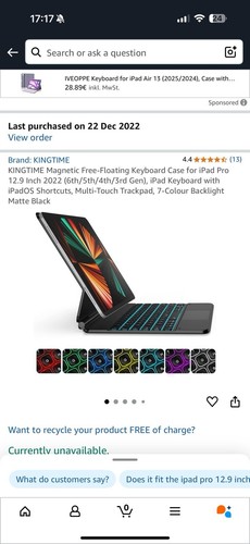 Kingtime iPad 12.9 Keyboard and Case - Excellent Condition for iPad Pro 12.9 - Picture 8 of 8