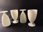 Vintage Milk Glass Hobnail Pedestal Goblets, 6 in Tall, Set of 4