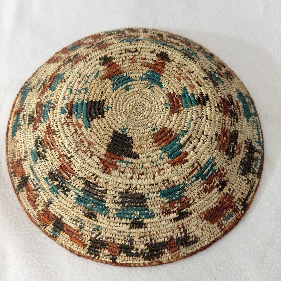 "Cesta africana tribal de hierba marina enrollada tejida a mano vintage arte de pared 14""" Foto 4 de 4