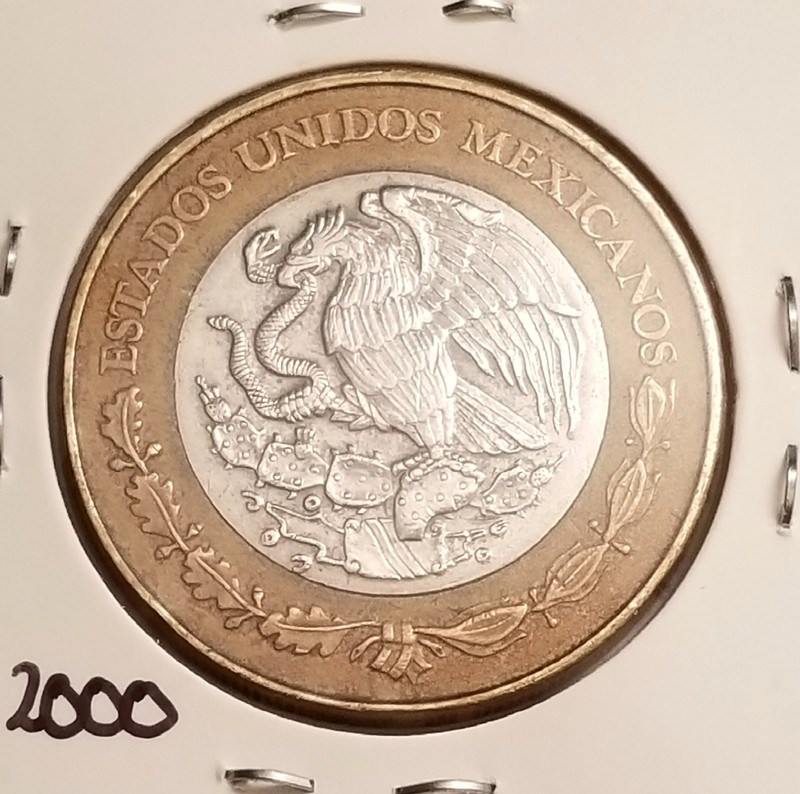 Mexico 20 Pesos 2000, Xiuhtecuhtli New Fire, Fuego Nuevo.