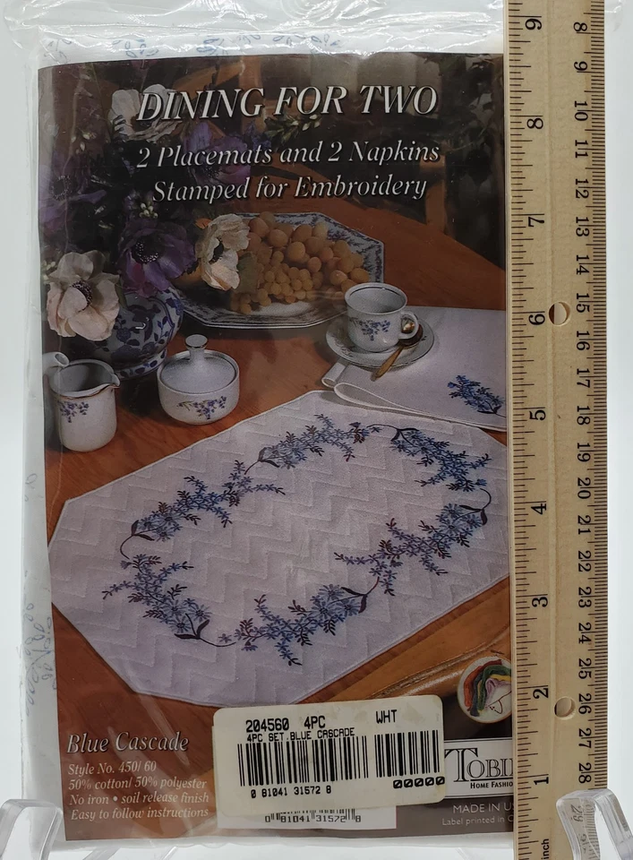 Tobin Comedor para 2 Manteles Individuales Servilletas Azul Cascada Punto de Cruz 450/60 NUEVO Foto 3 de 4
