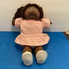 Vintage 1978-1982 African American Cabbage Patch Doll With Brown Hair&Pink Dress