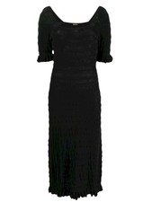 Adam Lippes Black Bodycon Stretch Knit Midi Dress Square Neck Ruffle Hem M