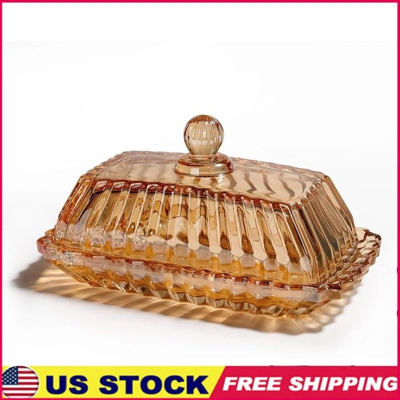 Glass Butter Dish W/ Lid Microwave Safe Dishwasher Safe Elegant Storage New