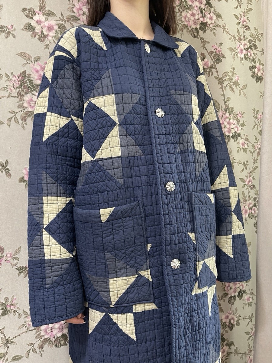 JINJI Japan Patchwork Sezane Style Quilted Coat Navy Poncho Sz