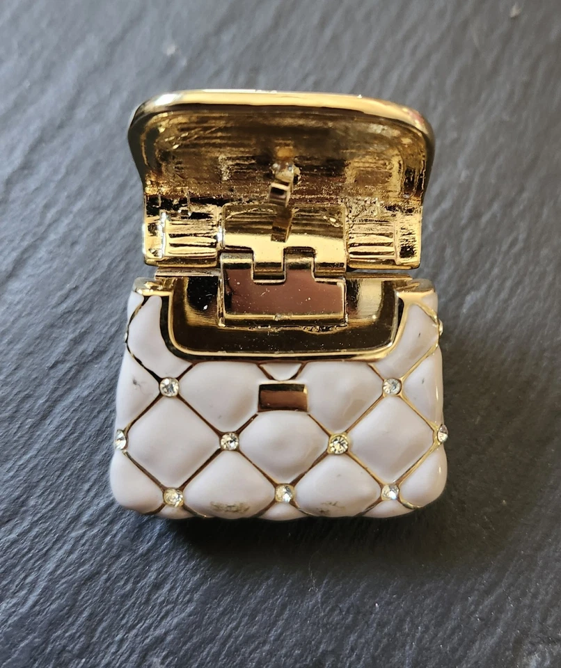 Vintage St. John Handbag Beige Crystal Rhinestones Enamel Brooch Pin Bag #1 - Image 2 of 3
