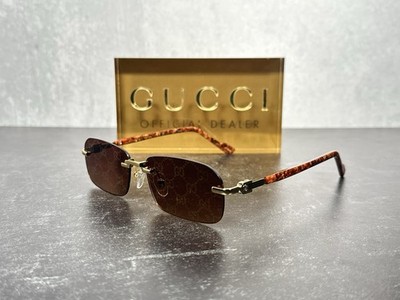 GUCCI RIMLESS SUNGLASSES GG1221S HAVANA & GOLD 004 RED LENS 1221S! SHIPS TODAY!