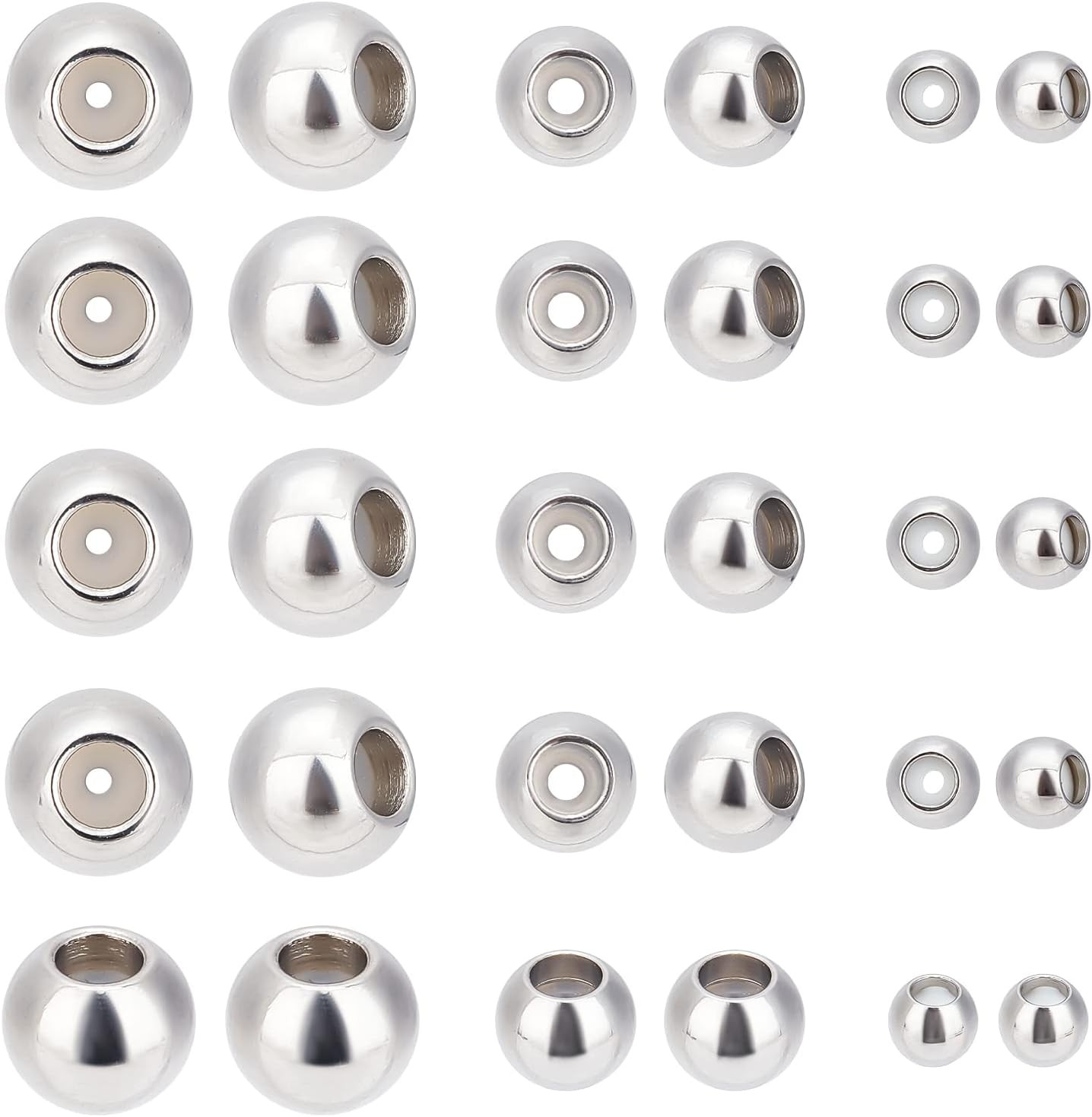 PH Pandahall 30Pcs Stainless Steel Stopper Beads Slider Beads 4Mm 6Mm 8Mm Rondel