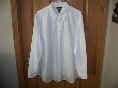 Womens Chaps No Iron White Cotton Blouse Shirt Top 2x Wore One Time Only NICE!
