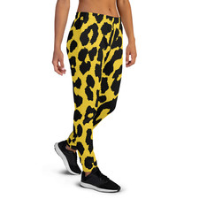 Yellow Animal Print Joggers Women's Slim Fit Black Spots Pockets Cuffed