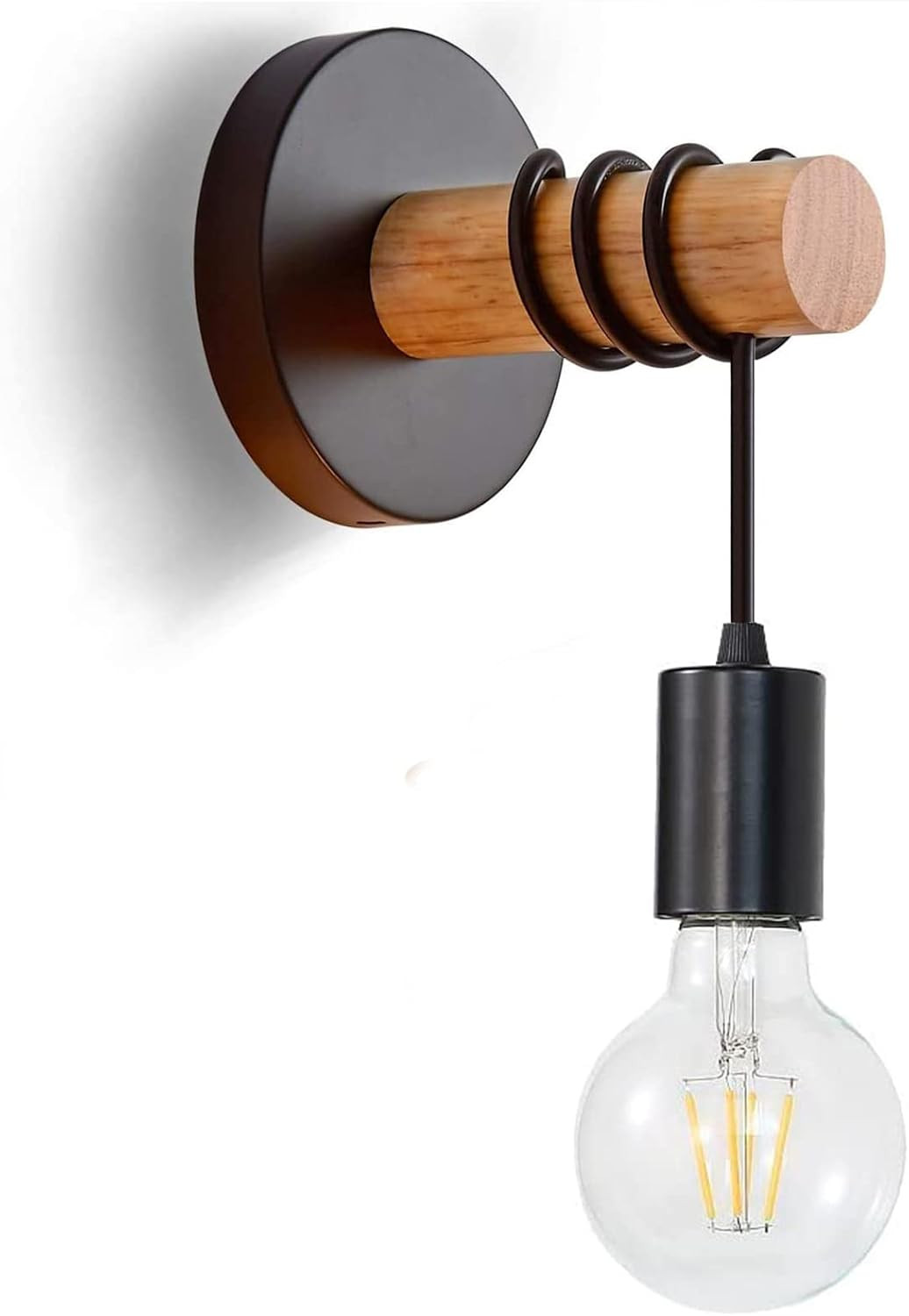 Applique Retrò Legno e Metallo - Lampada da Parete Stile Industriale E27