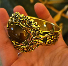 Gold Tone Metal Cuff Bracelet with Bezel-Set ...