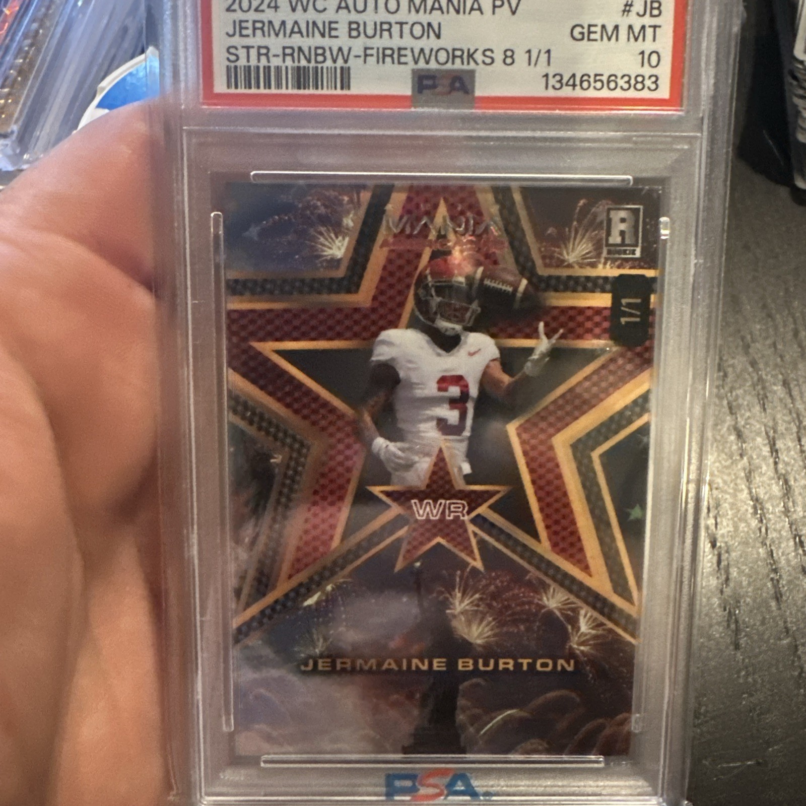 Jermaine Burton Wild Card Auto Mania American Football Preview #JB Star-Rainbow Foil-Fireworks 8 1/1