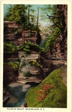 Vintage Pillar of Beauty Watkins Glen NY Postcard Linen Era Scenic