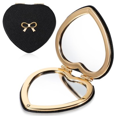Apausvcm Pocket Mirror, Cute Heart Shaped Compact Mirror PU Leather Portable ...