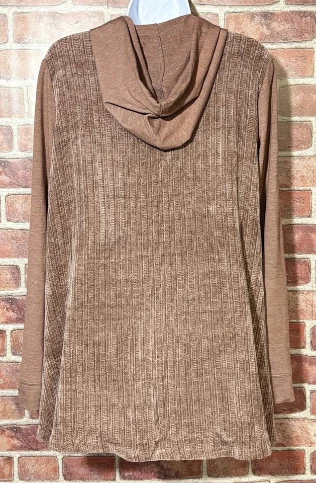 LOGO Lori Goldstein Knit Jacket Hoodie Women’s Zip Front Med Brown Long Sleeve - Image 4 of 4