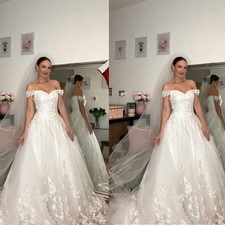 Elegant Wedding Dresses Off The Shoulder Lace Applique Sweep Train Bridal Gowns