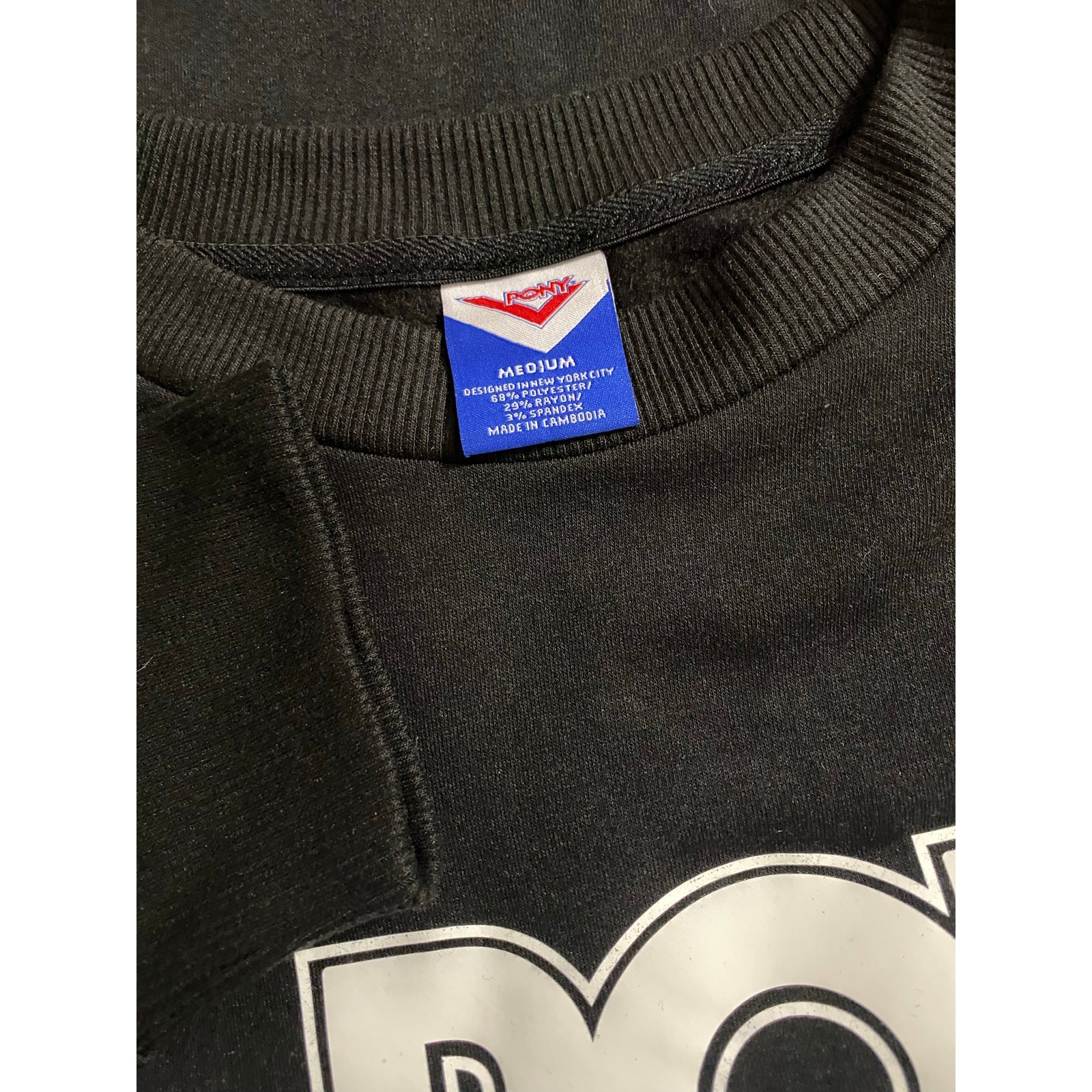 Felpa PONY nera bianca Spellout girocollo oversize cropped MEDIA retrò