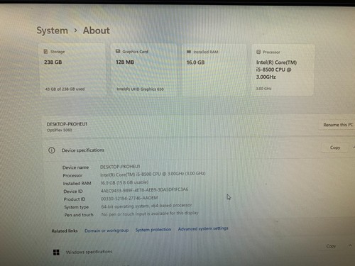 Dell Optiplex 5060 SFF Intel Core i5-8500@3 GHz, 16GB RAM, 256GB SSD, WIn 11 Pro - Picture 7 of 12