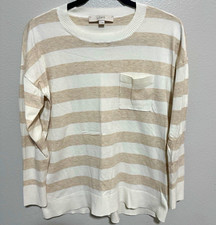 LOFT Striped Crew Neck Lightweight Pullover Sweater w/Chest Pocket Size S