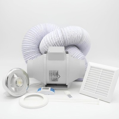 AirTech leistungsstarker Inline-Bad-Duschlüfter-Set 100 mm mit Timer & 3 W LED-Licht