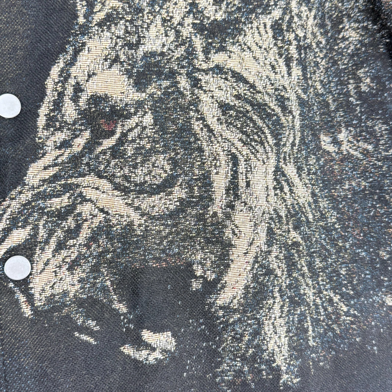 Novamen Tapestry Lion Jacket L Woven Graphic Black Denim Look Streetwear Shacket - product detail image 3