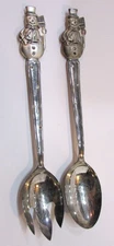 Vintage 1990's Godinger Christmas Snowman Silverplate Salad 12+" Fork Spoon Set