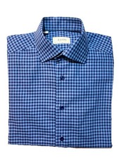 Eton Men  s Long Sleeve Button Up Shirt 15.5 - 39 Blue Plaid Slim Fit Medium