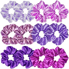 12 Pcs Satin Silk Scrunchies Soft Hair Ties Fashion Bands Bows Hair Ropes Elasti
