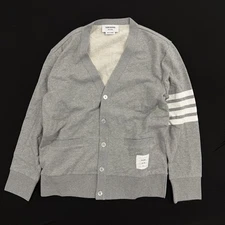 Thom Browne Grey Cotton Cardigan Sweater 4 Bar Stripes Button Front Men Size 1/M