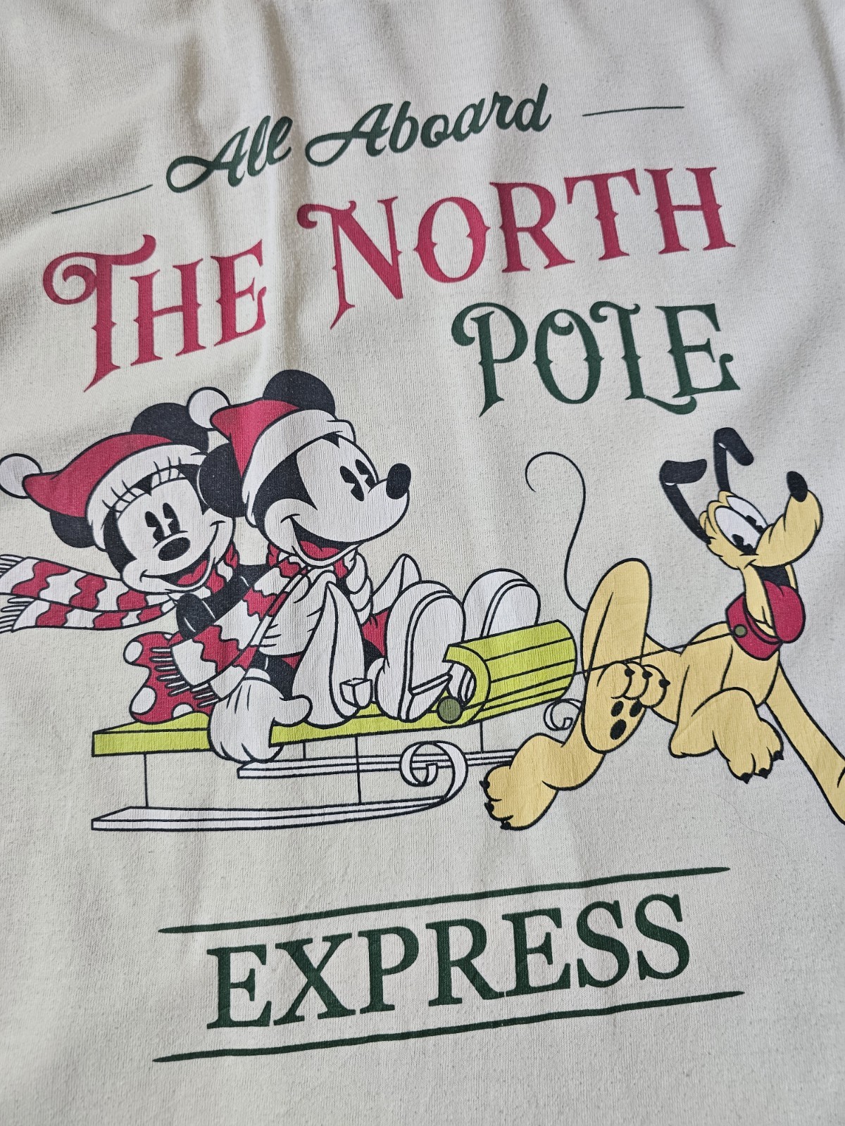 Disney Christmas T Shirt Large White Mickey Minnie Mouse Pluto North Pole image 2