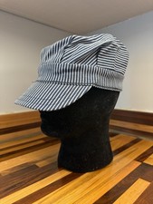 VINTAGE Hickory Striped Denim Railroad Conducter Hat Americana Workwear Small