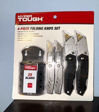 HYPER Tough 4-Pc Folding Utility Knife Set Quick-Change Belt Clip 25 Blades