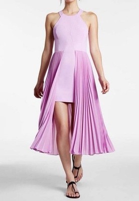Halston Heritage Flieder Knielanges Kleid mit Plissee Midirock Gr 12 Neu mit Etikett