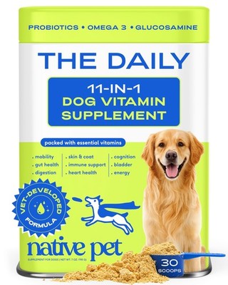 Native Pet The Daily Dog Vitamins & Supplements  11in1 Multivitamin Powder fo...