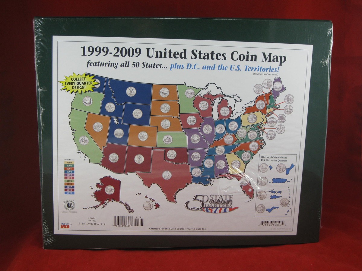 Littleton 50 State Quarter Display Map - US Quarter Collection Folder 16x26 Inches