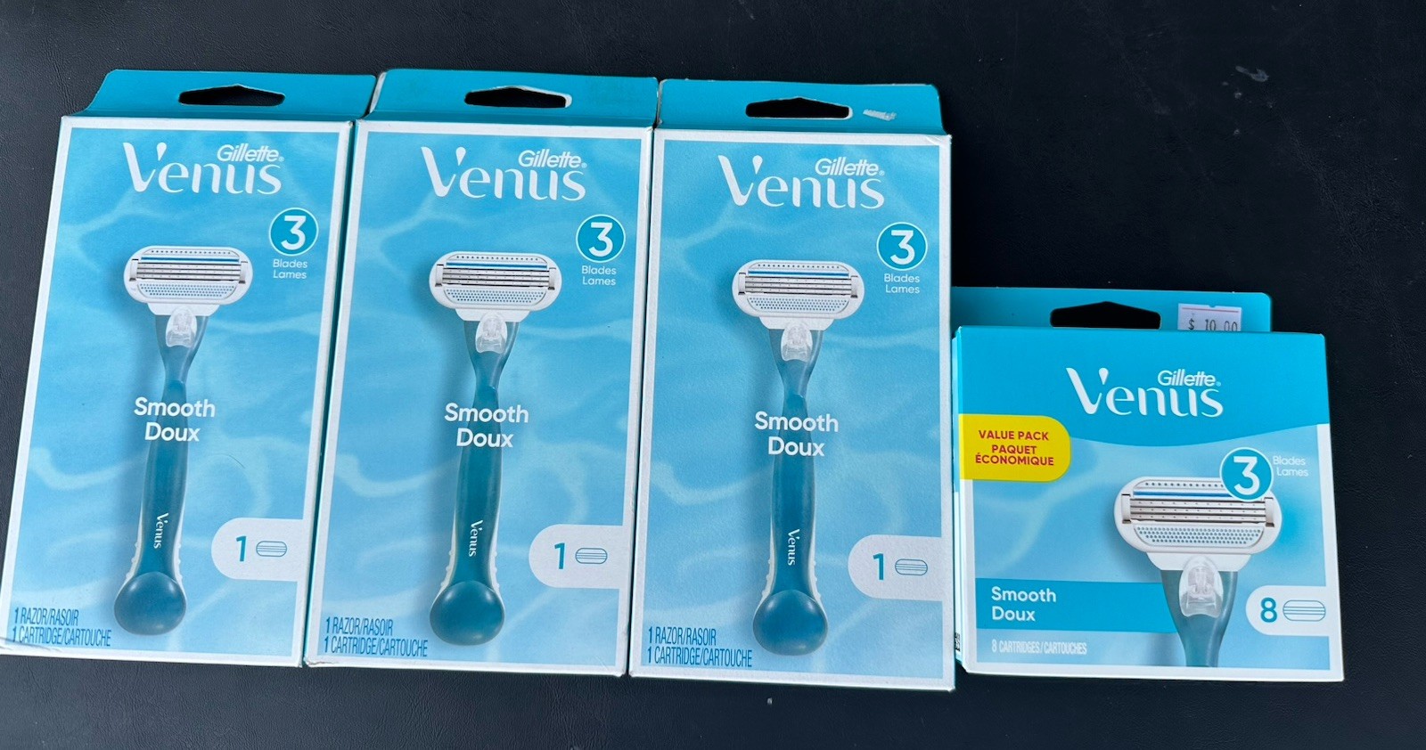 3 Gillette Venus Smooth Women's Razor 1 Handle & 1 Cartridge + 1 Box Of 8 Blades