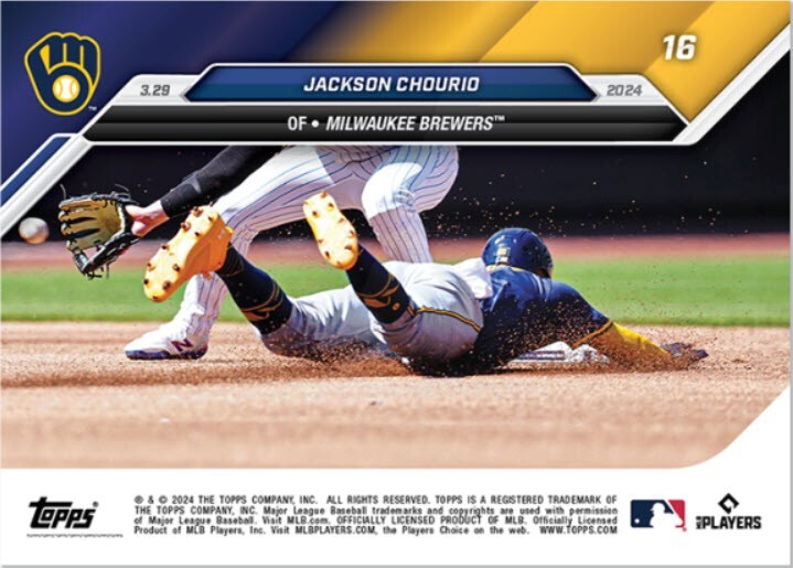 Jackson Chourio RC 2024 MLB TOPPS NOW Card 16 Collects First Hit 