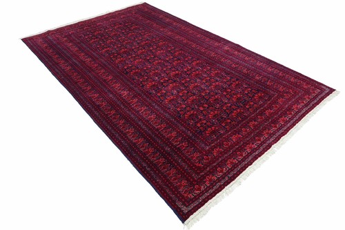 Afghan Mauri Teppich 200x300 Handgeknüpft Rot Geometrisch Orient Kurzflor a - Picture 3 of 8
