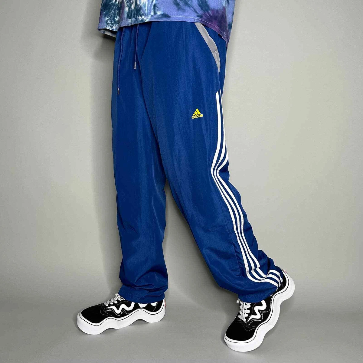 Vintage Adidas Sweatpants L Royal Blue Polyester Baggy Fit White 3