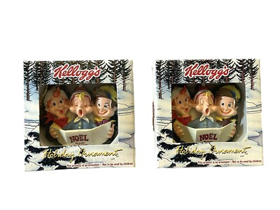 VTG KELLOGGS Snap Crackle Pop Carolers Set Of 2 Christmas Ornaments 1995