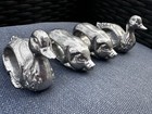 Vintage Pewter Animal Napkin Ring Set – Pig Duck Farmhouse Table Decor