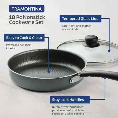 Juego de utensilios de cocina antiadherentes Tramontina Primaware 18 piezas, gris acero - Imagen 2 de 4