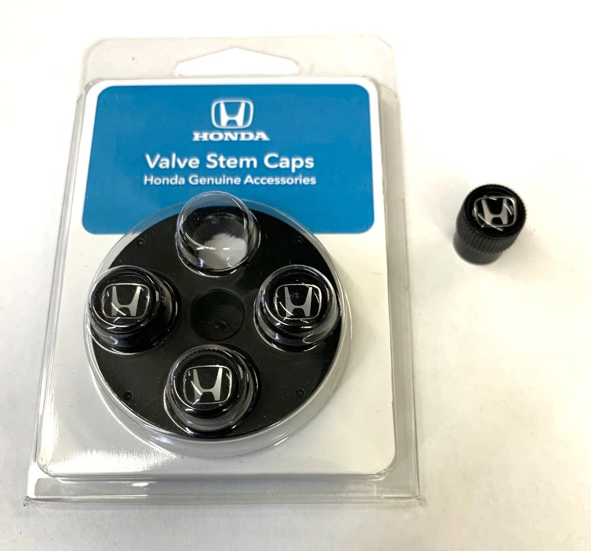 Genuine OEM Honda H Logo Valve Stem Cap Set of Four 4 Black Caps