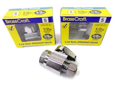 2-pcs BrassCraft #5 1/4-Turn Straight Pipe Thread 1/2" NOM FIP Inlet ~ 3/8" OD