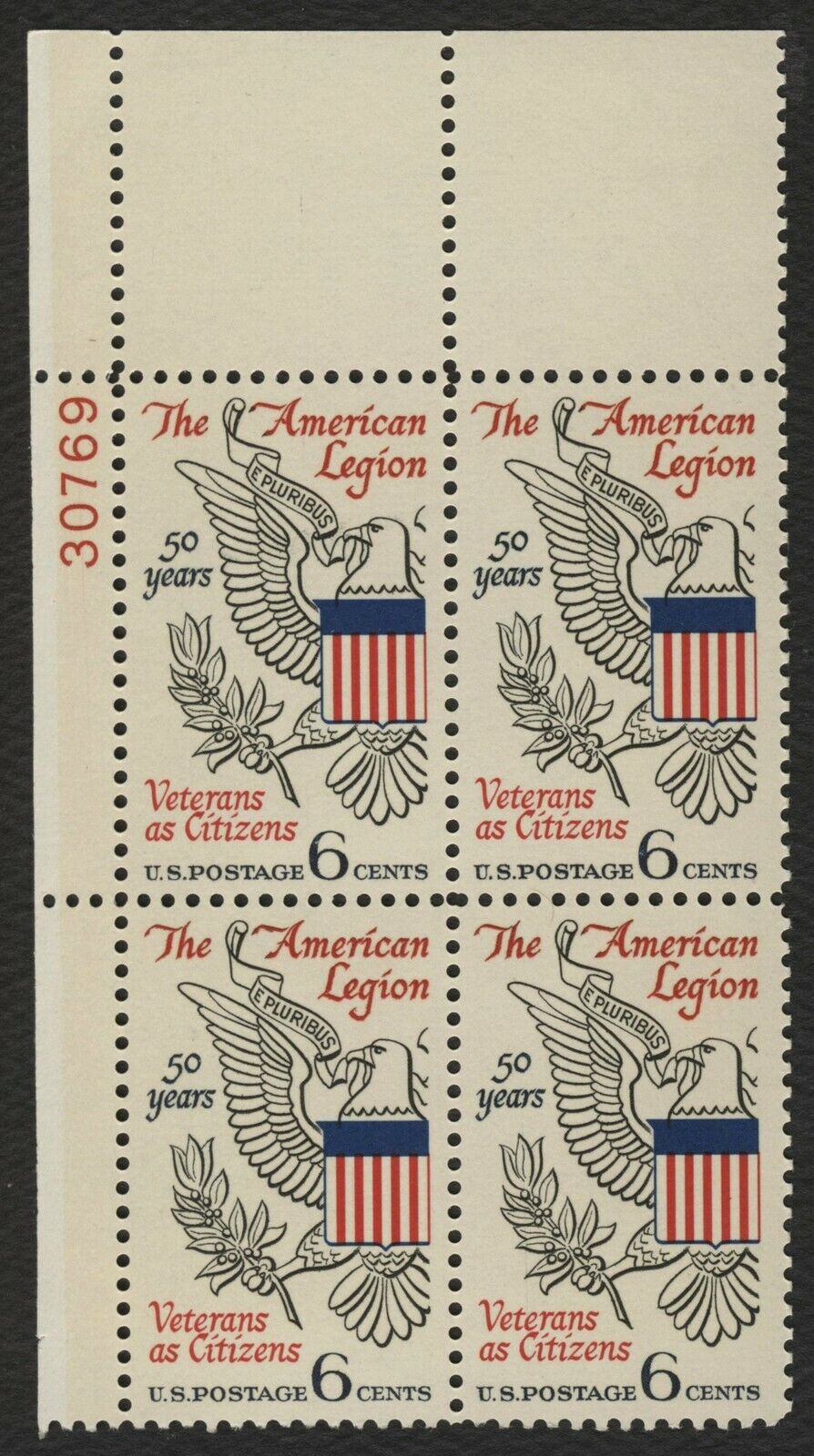 #1369 6c The 5 popular American Legion Plate 30769 5=FRE ANY Free Shipping Cheap Bargain Gift UL Block