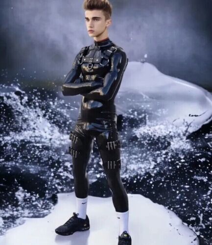 Latex Rubber Herren Catsuit Overall Anzug Handmade Gay Pride Slave BDSM Gear - Bild 3 von 5