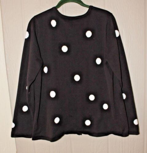 QUACKER FACTORY L Big Dot Sweater Rhinestone Buttons Black White - Picture 2 of 3