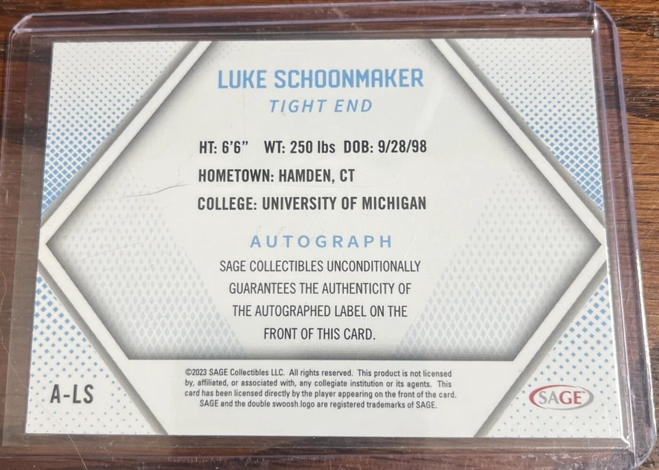 2023 SAGE High Series - Autographs Gold #A-LS Luke Schoonmaker (AU, RC) - Image 2 of 4